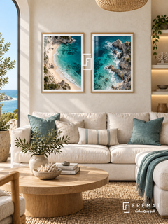 Ocean Memory — set of two nature artworks in Wooden Texture frames.