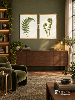 Fern Study — set of two nature artworks in Gold frames.