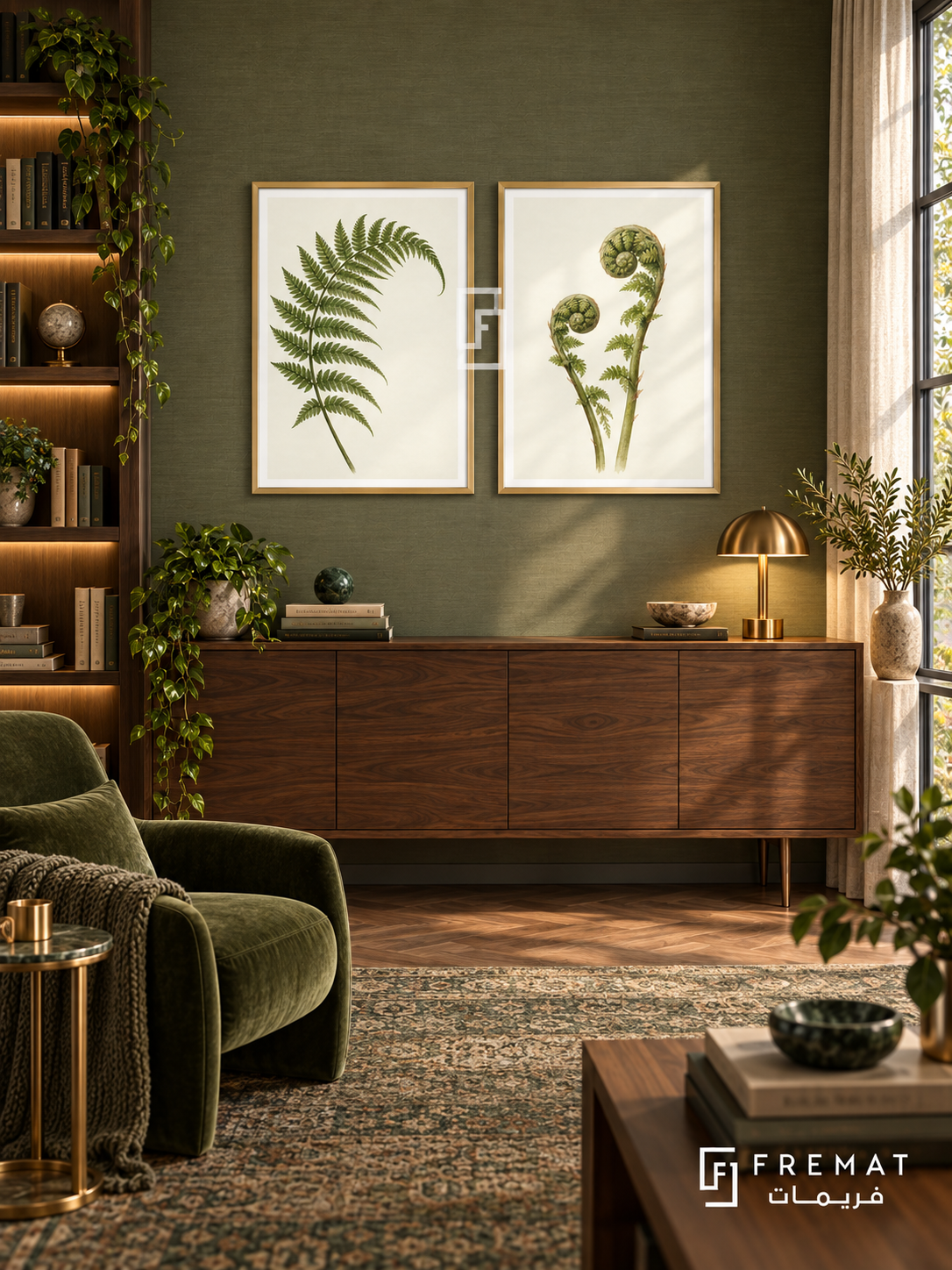 Fern Study — set of two nature artworks in Gold frames.