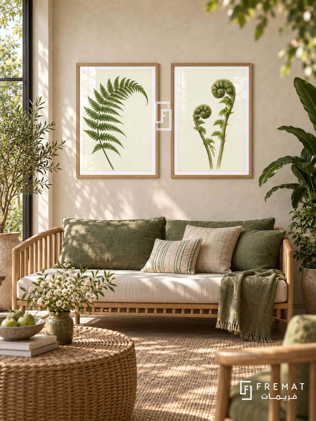 Fern Study — set of two nature artworks in Wooden Texture frames.