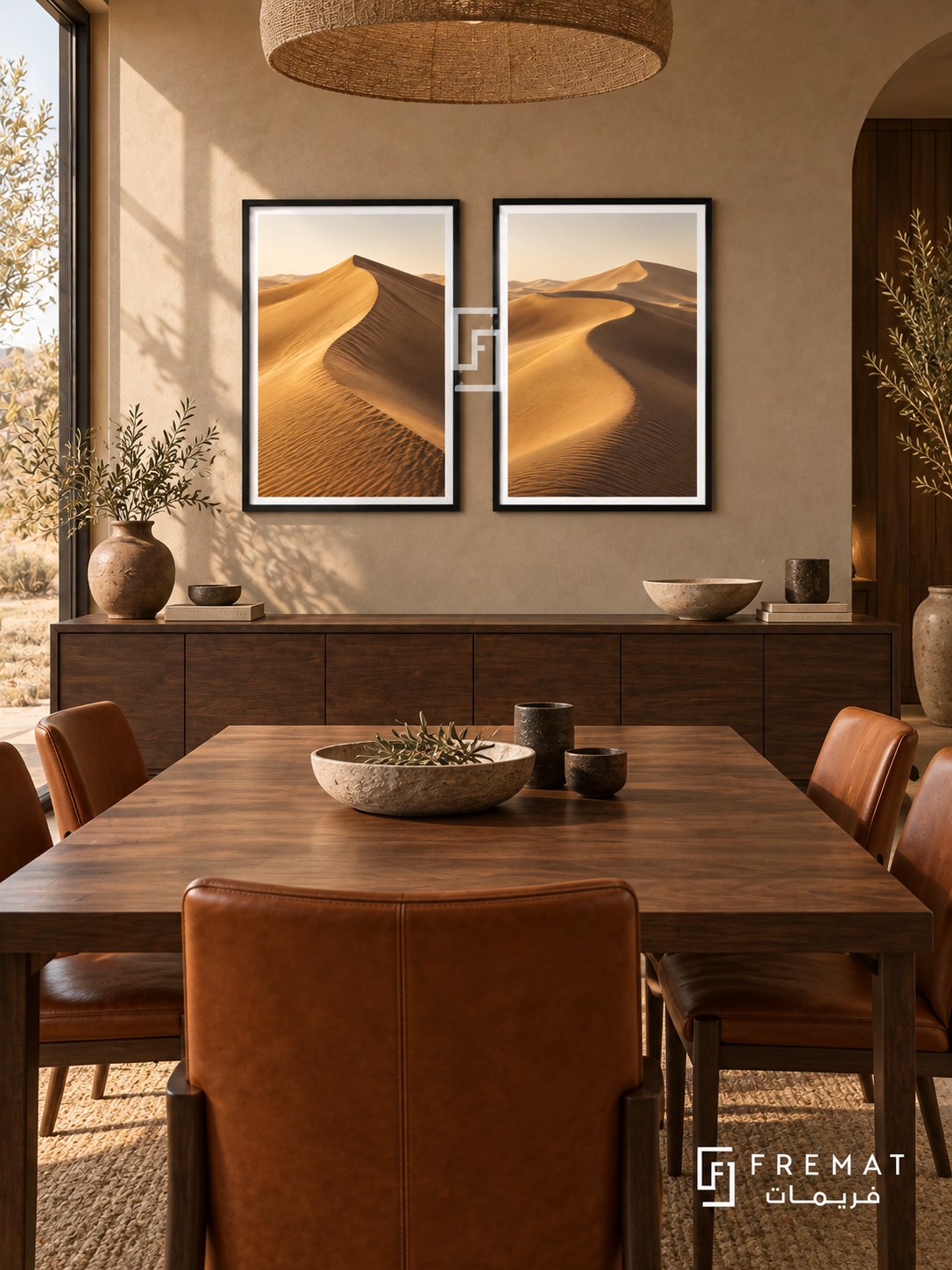 Golden Dunes — set of two nature artworks in Black frames.
