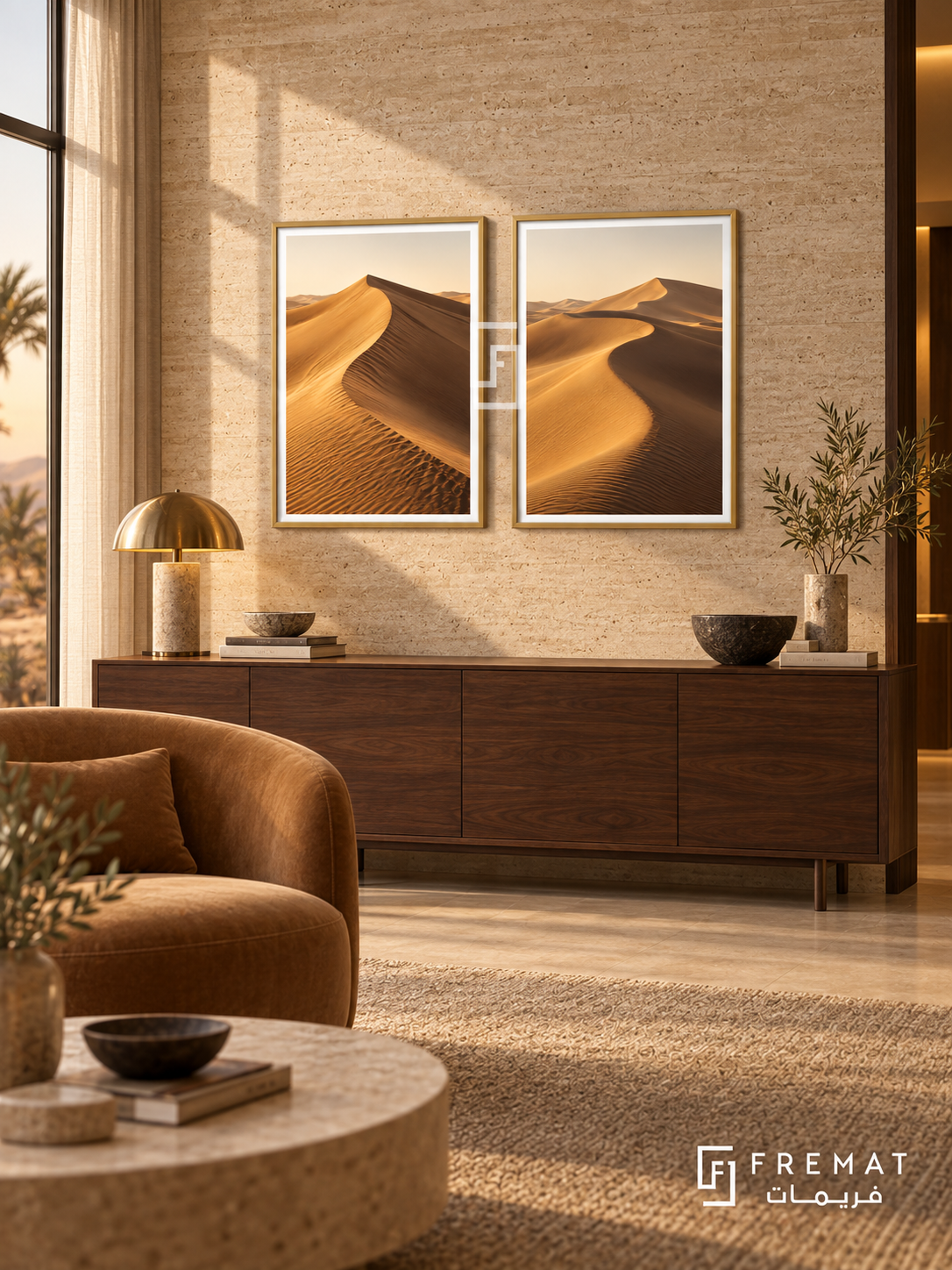 Golden Dunes — set of two nature artworks in Gold frames.