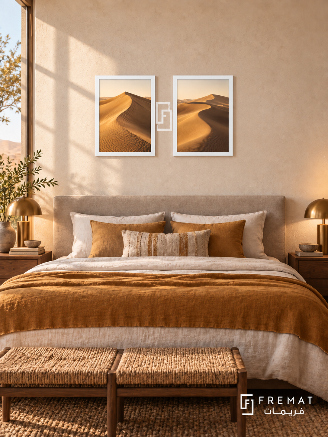 Golden Dunes — set of two nature artworks in White frames.
