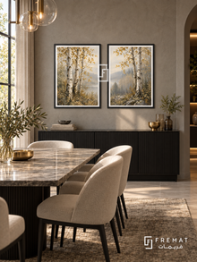 Birch Whisper — set of two nature artworks in Black frames.