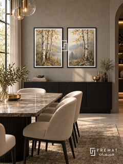 Birch Whisper — set of two nature artworks in Black frames.