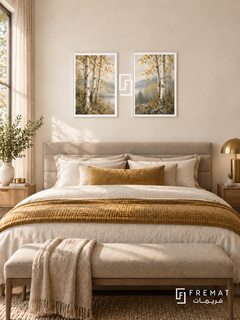 Birch Whisper — set of two nature artworks in White frames.