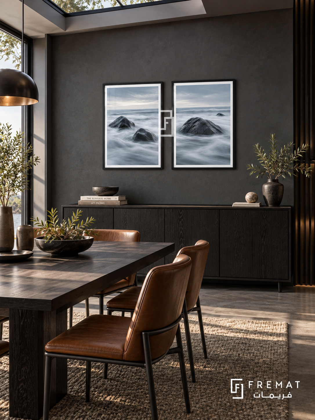 Tidal Rocks — set of two nature artworks in Black frames.