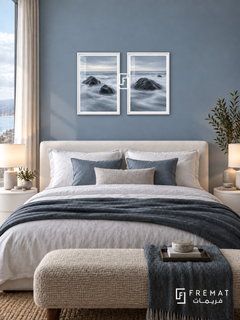 Tidal Rocks — set of two nature artworks in White frames.
