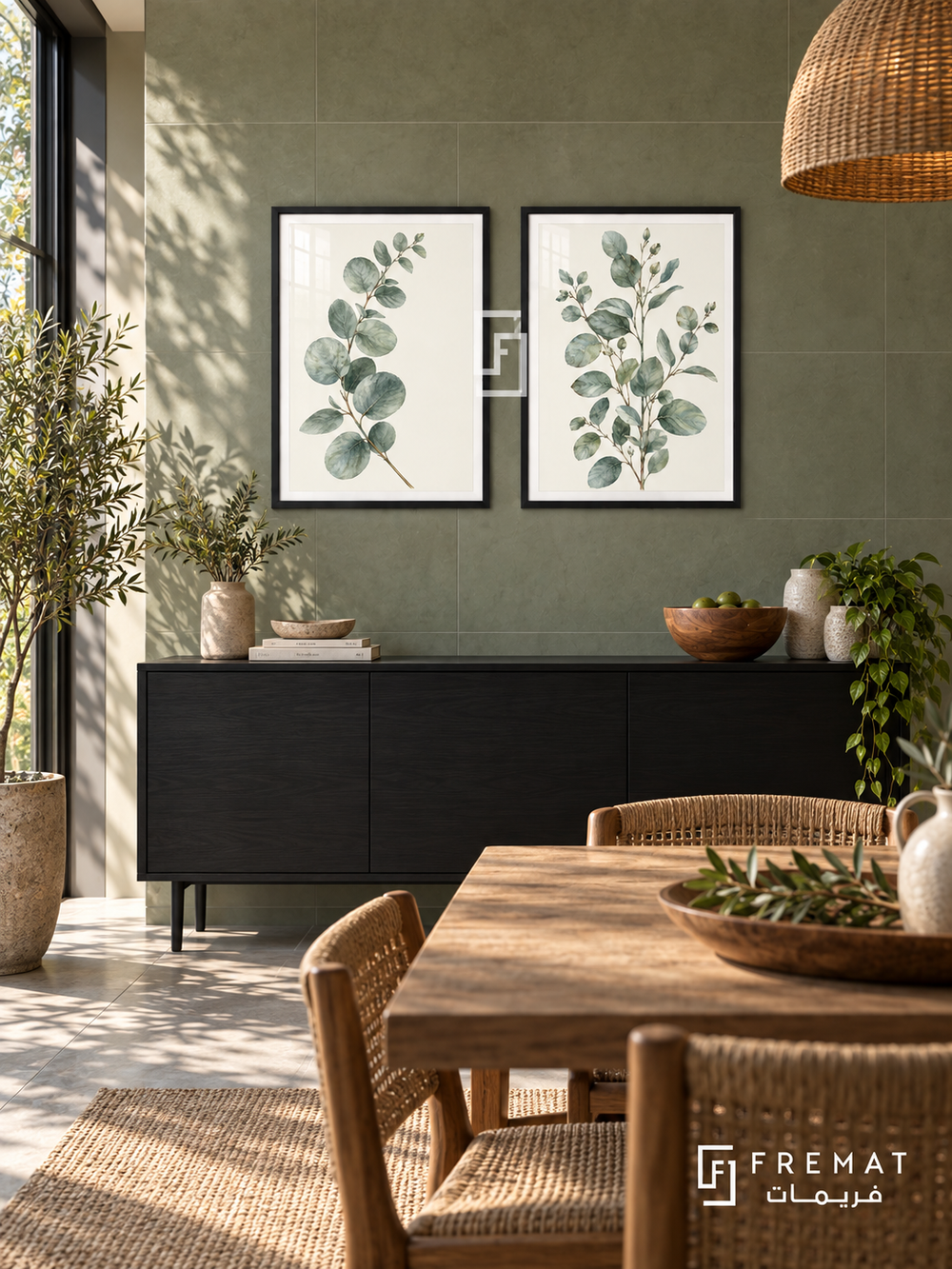 Eucalyptus Air — set of two nature artworks in Black frames.