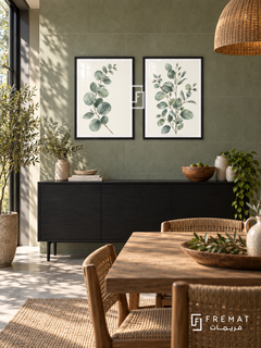 Eucalyptus Air — set of two nature artworks in Black frames.