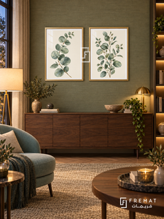 Eucalyptus Air — set of two nature artworks in Gold frames.