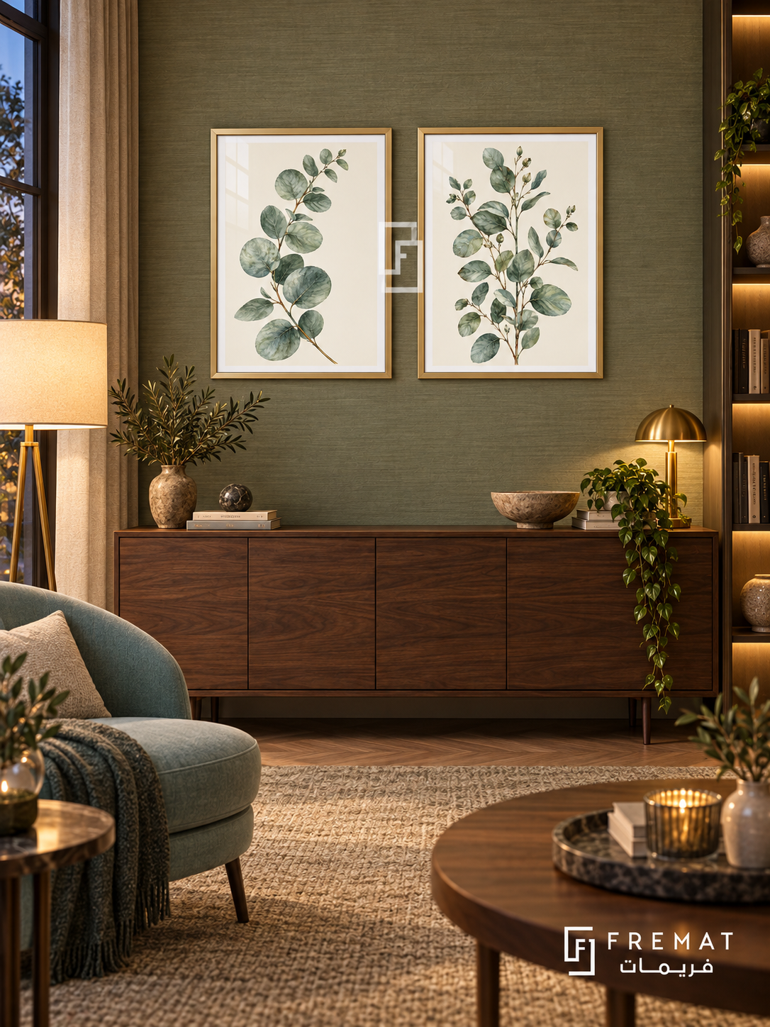 Eucalyptus Air — set of two nature artworks in Gold frames.