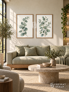 Eucalyptus Air — set of two nature artworks in Wooden Texture frames.