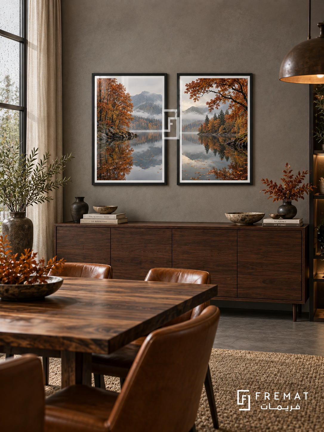 Autumn Reflection — set of two nature artworks in Black frames.