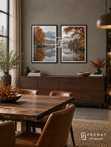 Autumn Reflection — set of two nature artworks in Black frames.