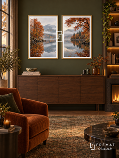 Autumn Reflection — set of two nature artworks in Gold frames.