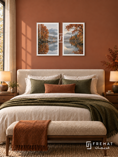 Autumn Reflection — set of two nature artworks in White frames.
