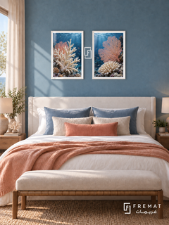 Coral Garden — set of two nature artworks in White frames.