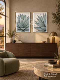 Desert Agave — set of two nature artworks in Gold frames.