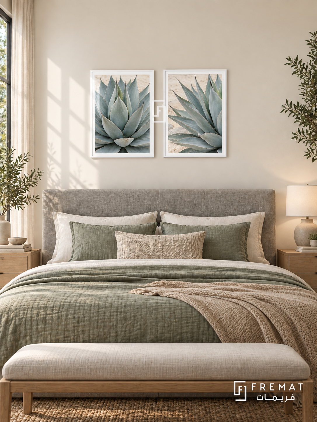 Desert Agave — set of two nature artworks in White frames.