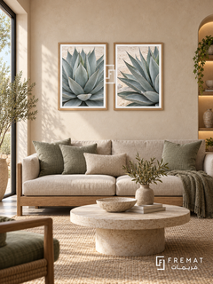 Desert Agave — set of two nature artworks in Wooden Texture frames.