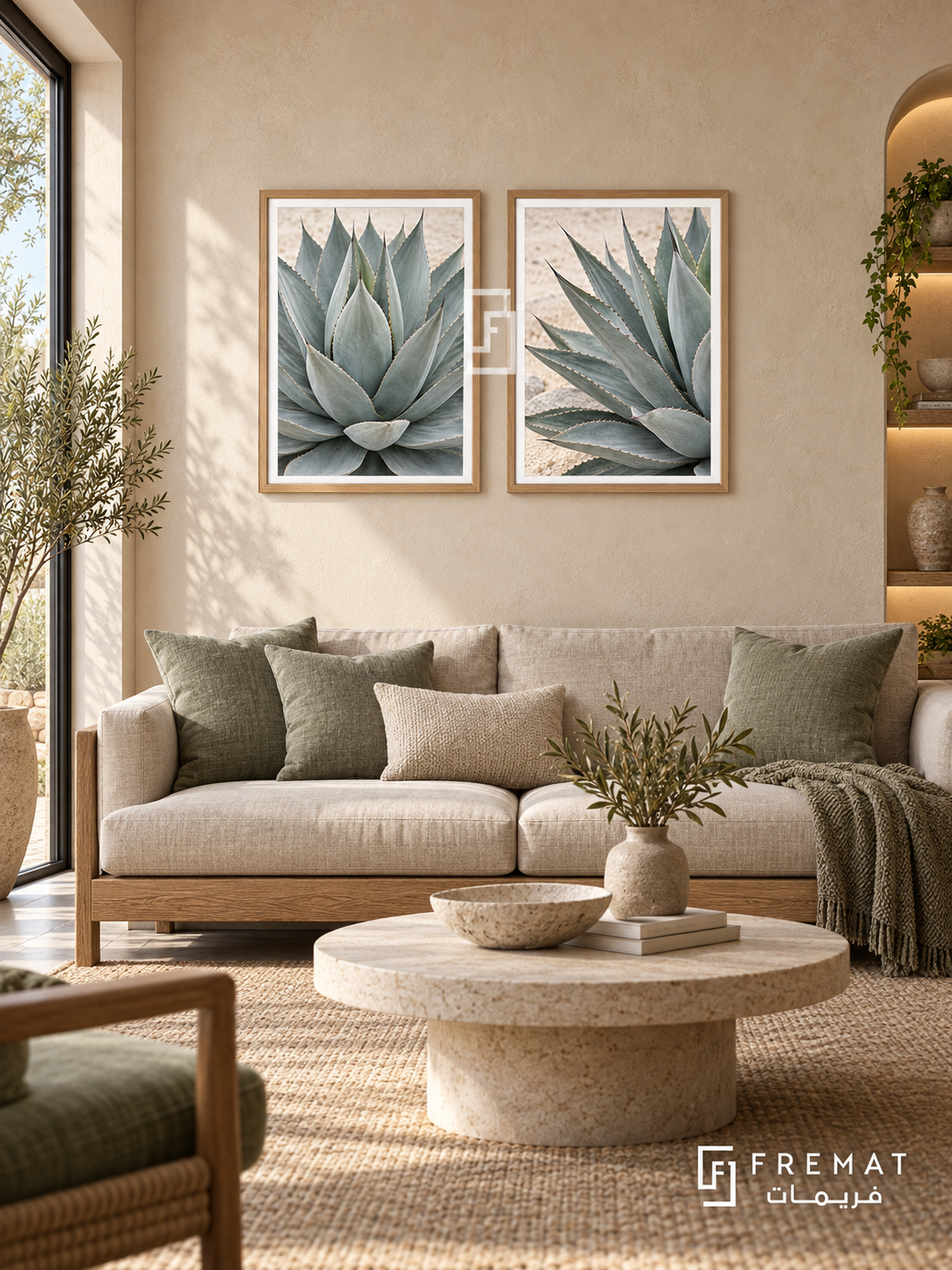 Desert Agave — set of two nature artworks in Wooden Texture frames.