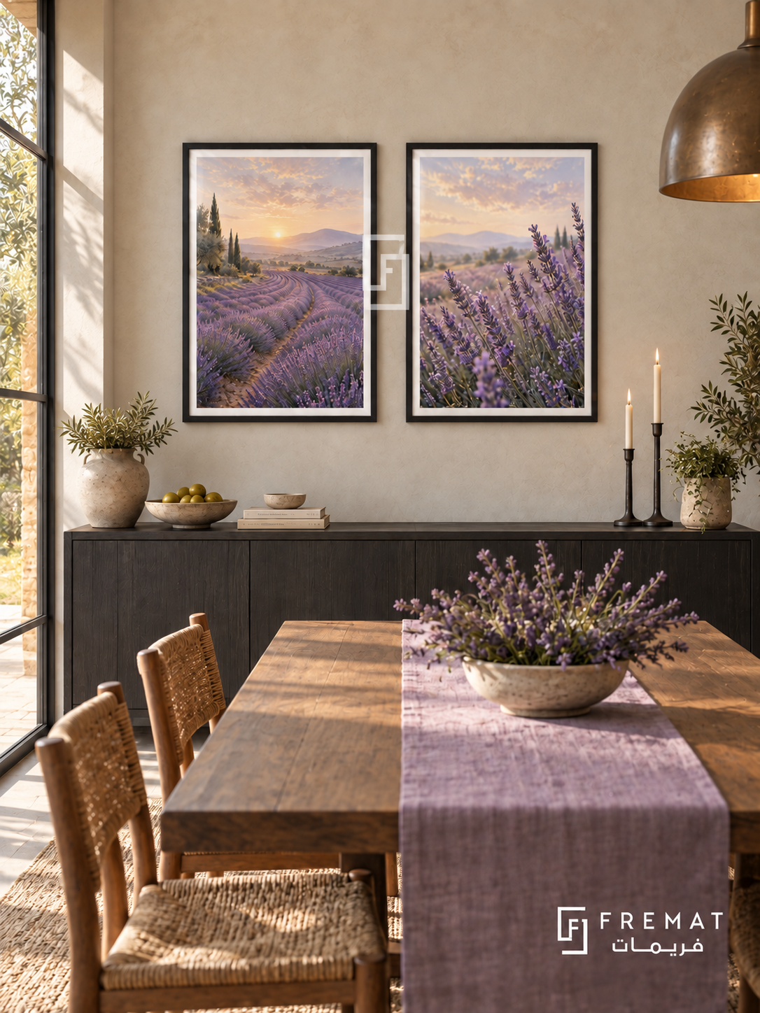 Lavender Morning — set of two nature artworks in Black frames.