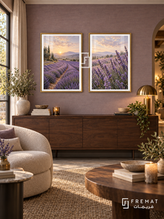 Lavender Morning — set of two nature artworks in Gold frames.