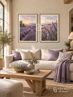 Lavender Morning — set of two nature artworks in Wooden Texture frames.