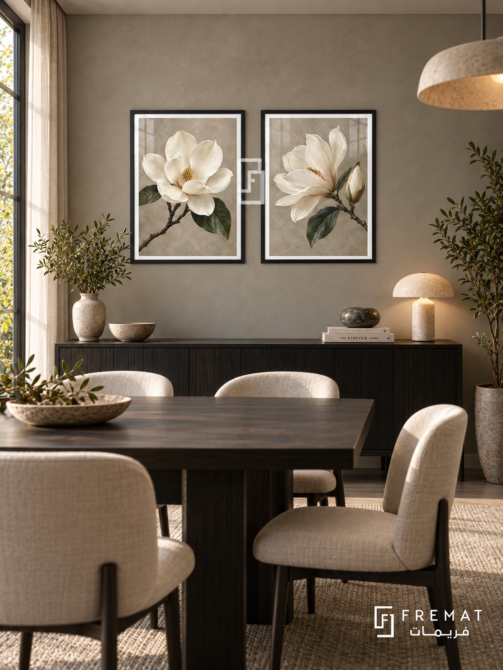 Magnolia Grace — set of two nature artworks in Black frames.