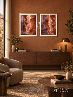 Canyon Layers — set of two nature artworks in Gold frames.