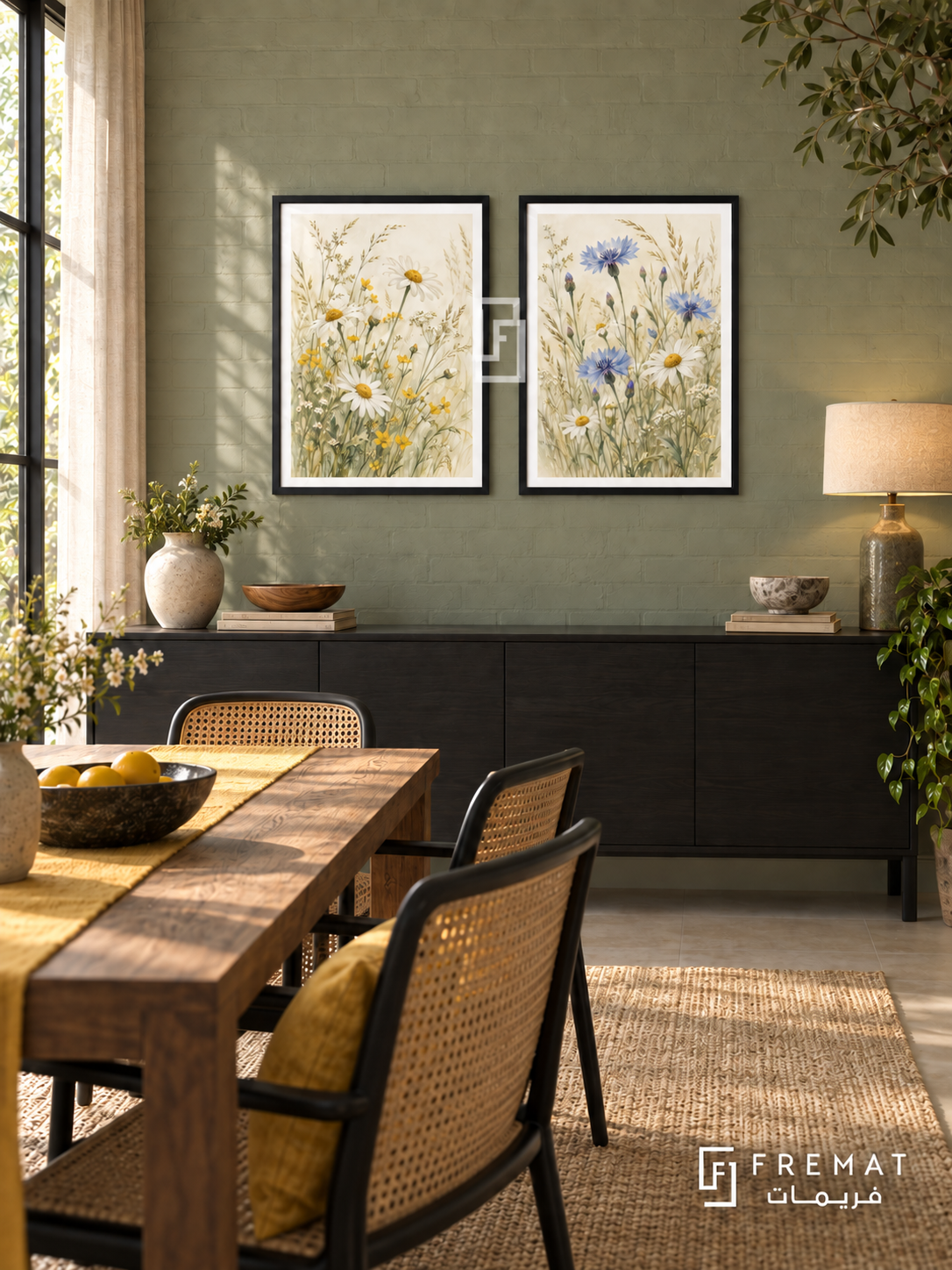 Meadow Dance — set of two nature artworks in Black frames.