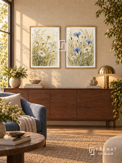 Meadow Dance — set of two nature artworks in Gold frames.