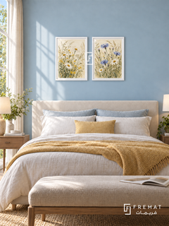 Meadow Dance — set of two nature artworks in White frames.