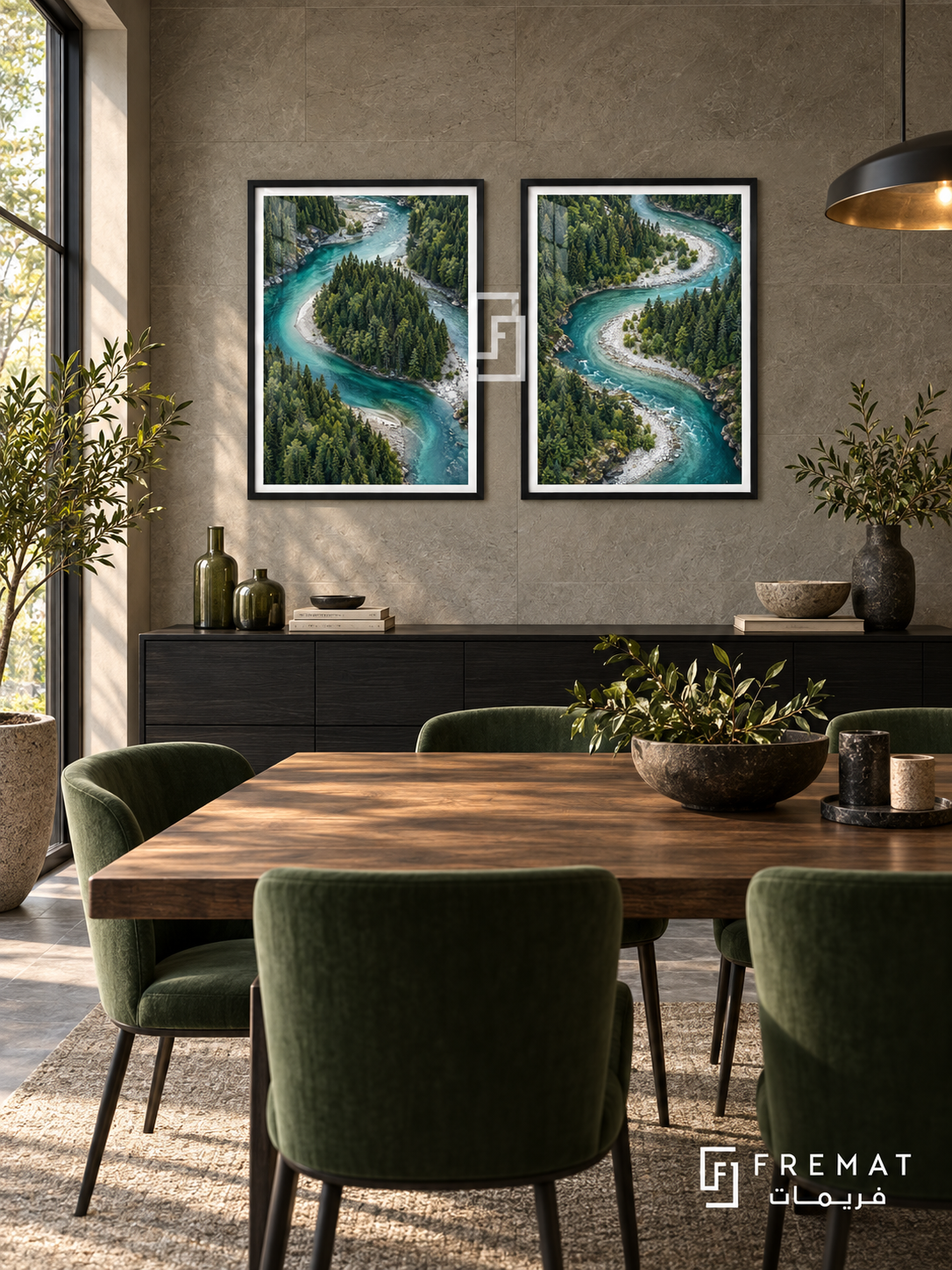 River Passage — set of two nature artworks in Black frames.
