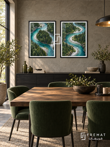 River Passage — set of two nature artworks in Black frames.