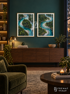 River Passage — set of two nature artworks in Gold frames.