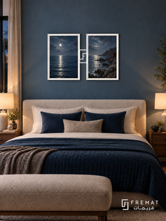 Moonlit Sea — set of two nature artworks in White frames.