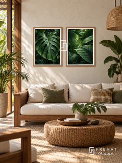 Rainforest Canopy — set of two nature artworks in Wooden Texture frames.
