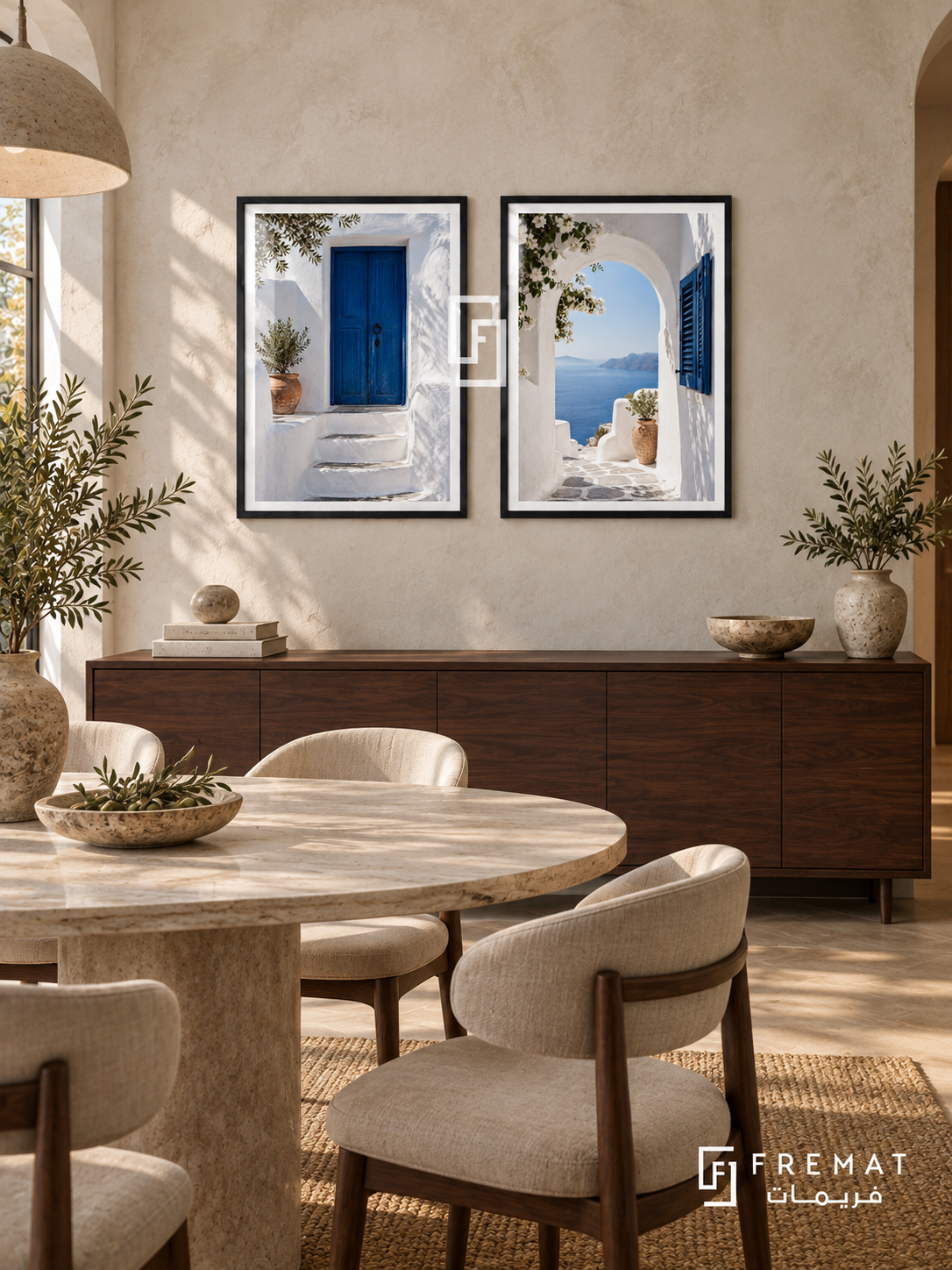 Aegean Blue — set of two places artworks in Black frames.