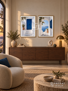 Aegean Blue — set of two places artworks in Gold frames.