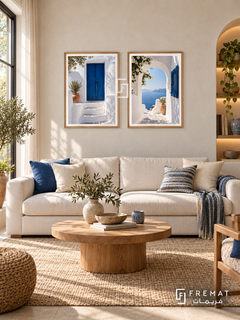 Aegean Blue — set of two places artworks in Wooden Texture frames.