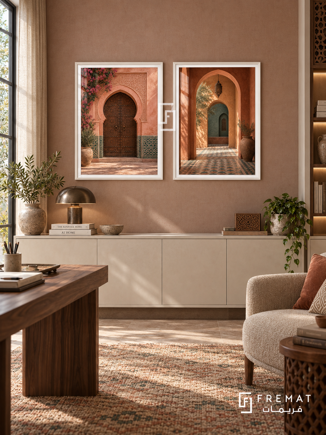 Marrakech Glow — set of two places artworks in White frames.
