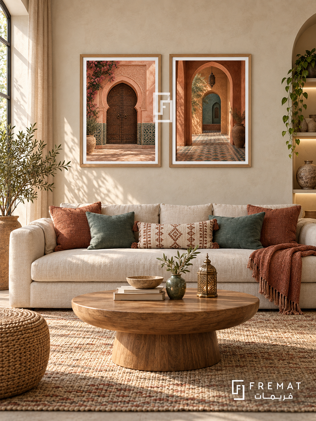 Marrakech Glow — set of two places artworks in Wooden Texture frames.
