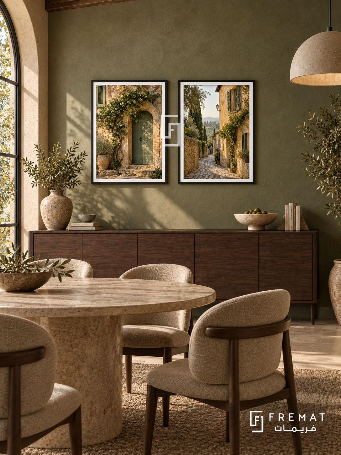 Tuscan Quiet — set of two places artworks in Black frames.