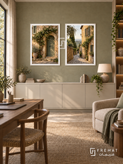 Tuscan Quiet — set of two places artworks in White frames.