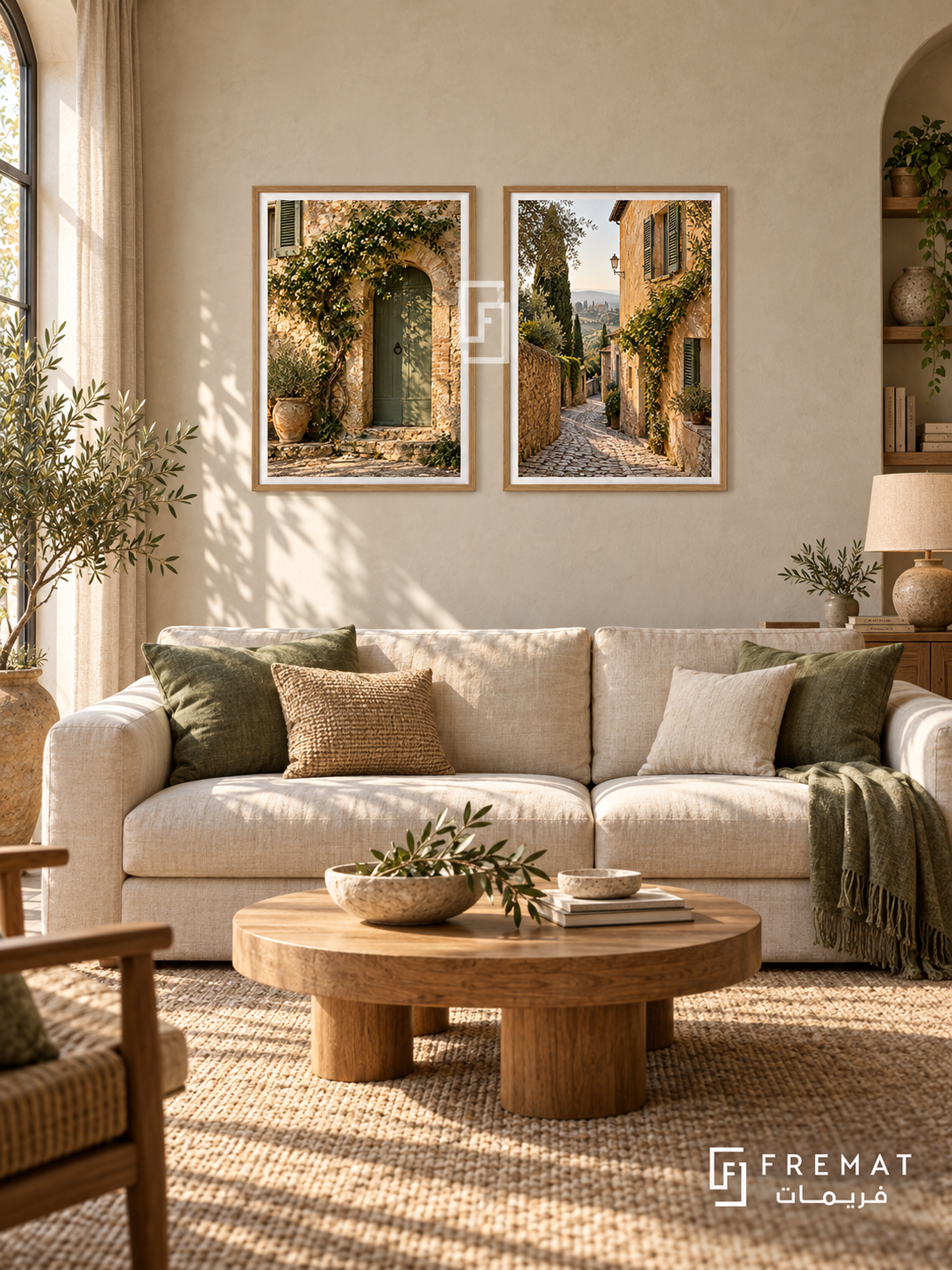 Tuscan Quiet — set of two places artworks in Wooden Texture frames.