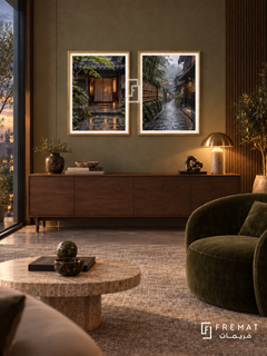 Kyoto Rain — set of two places artworks in Gold frames.