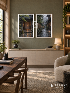 Kyoto Rain — set of two places artworks in White frames.