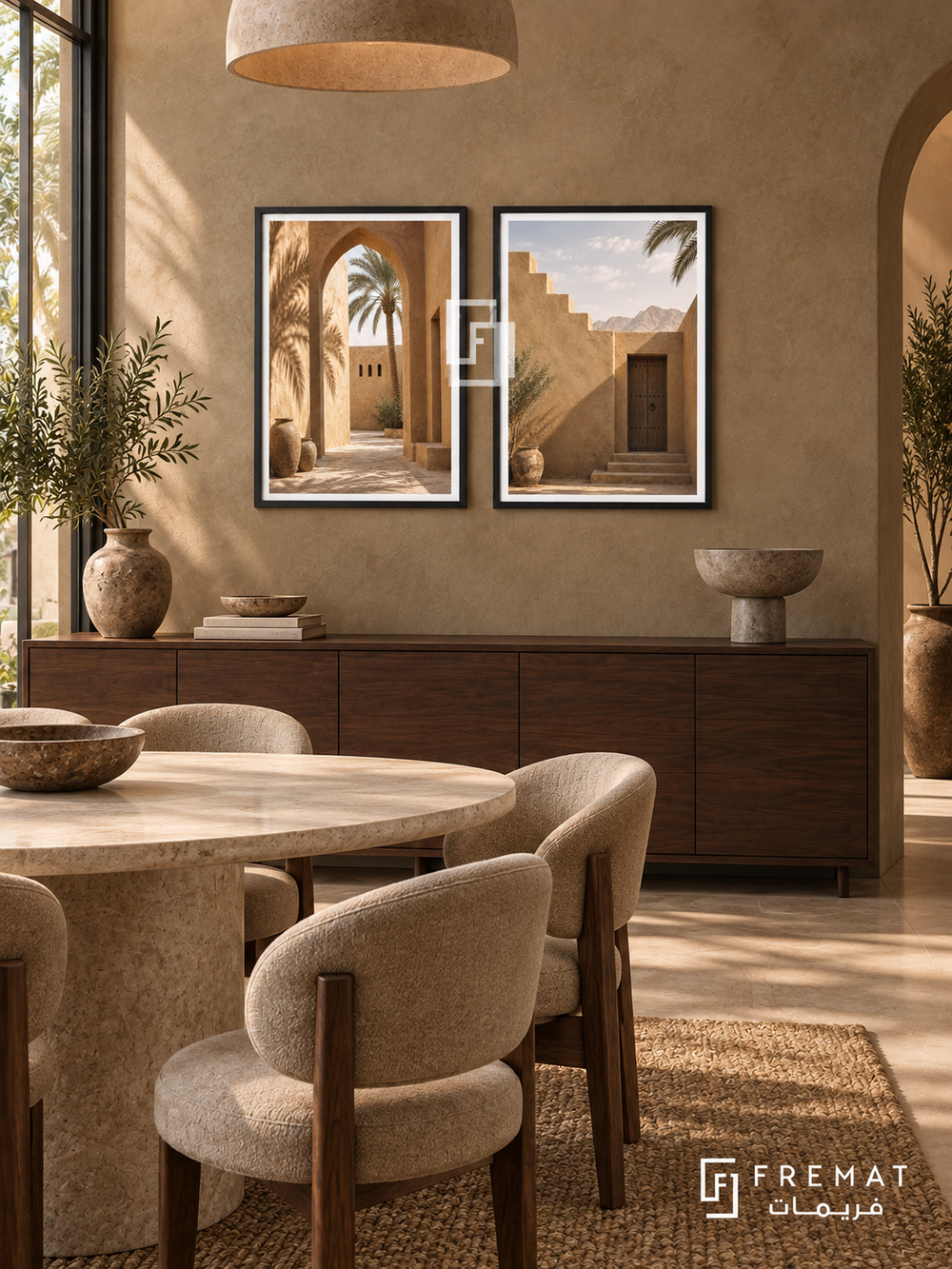 Desert Courtyard — set of two places artworks in Black frames.